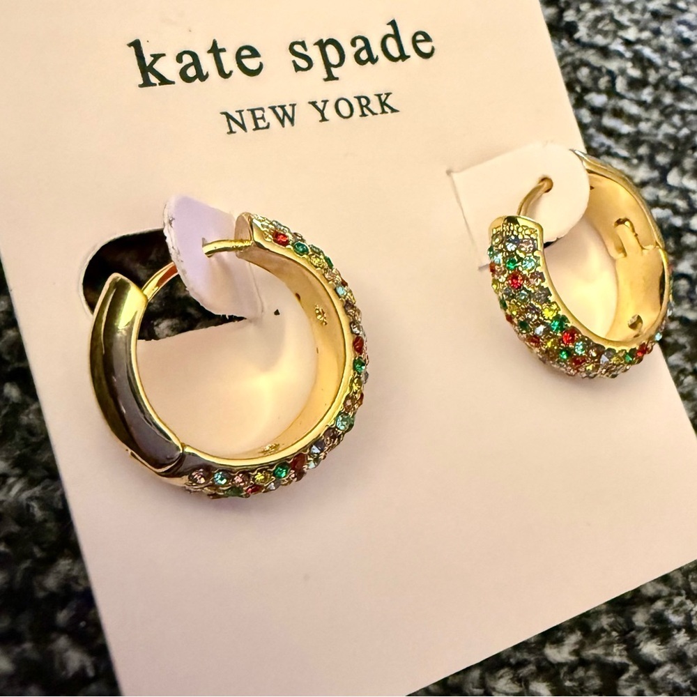 Authentic Kate spade Gold & Colorful Gems Hoop Earrings - NWT - Picture 4 of 4